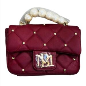Badgley Mischka NWT Wine Quilted Bag with Pearl Handle
